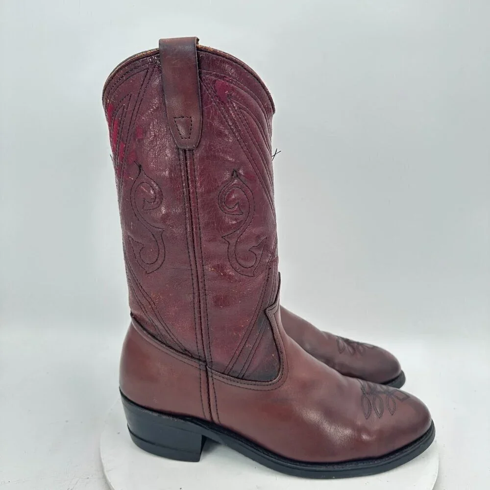 Miragum Men Size 10D Brown Burgundy Leather Slip Resistant Pull On Western Boot